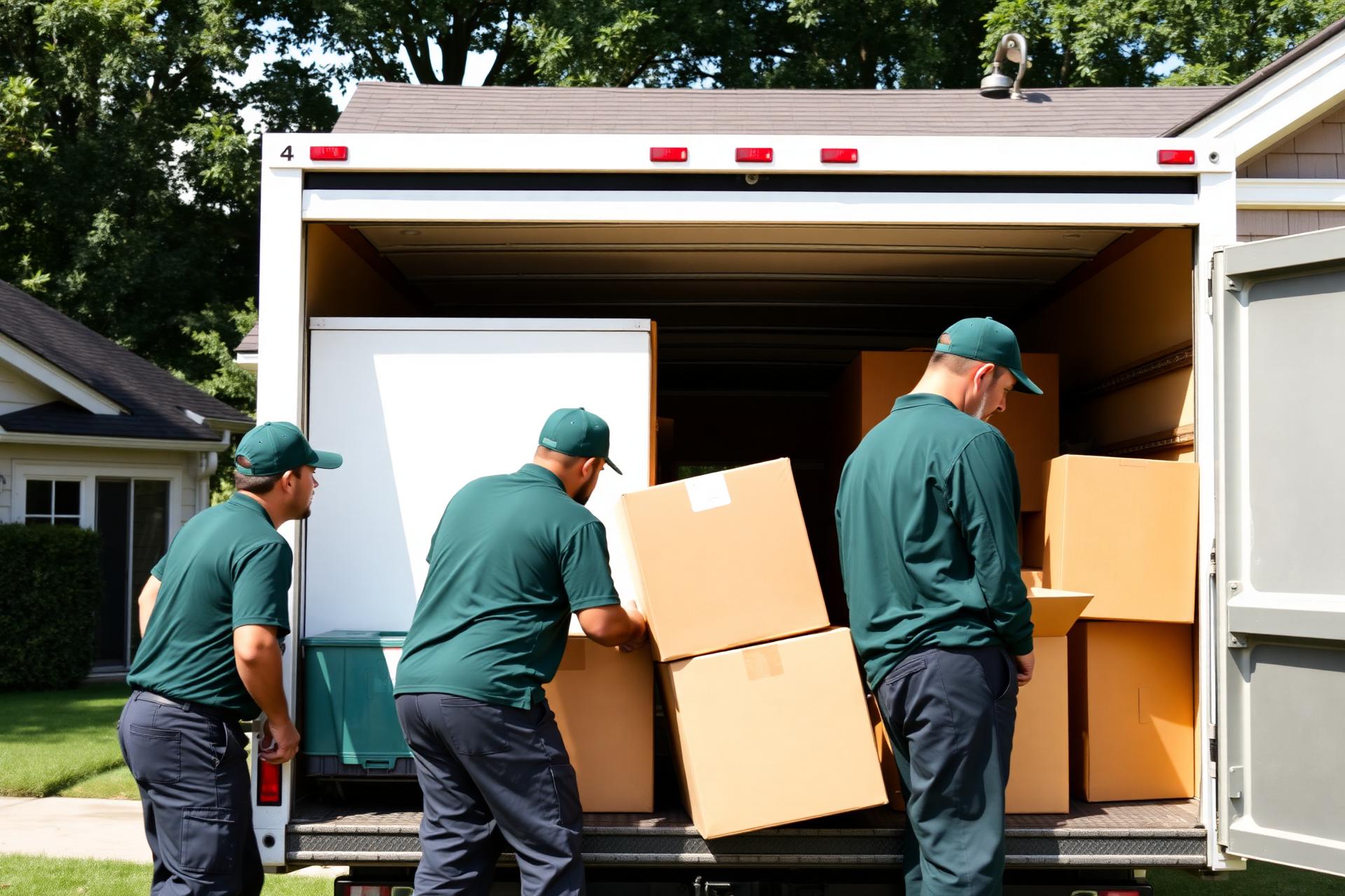 Med City Junk Solutions crew loading a truck outside a home